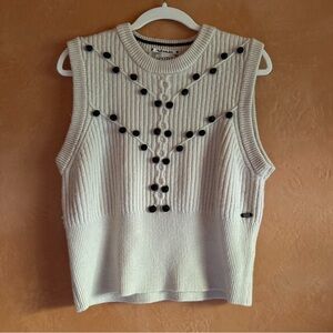 Scotch & Soda Sleeveless Cable Knit Wool Blend Sweater Vest Cream Large